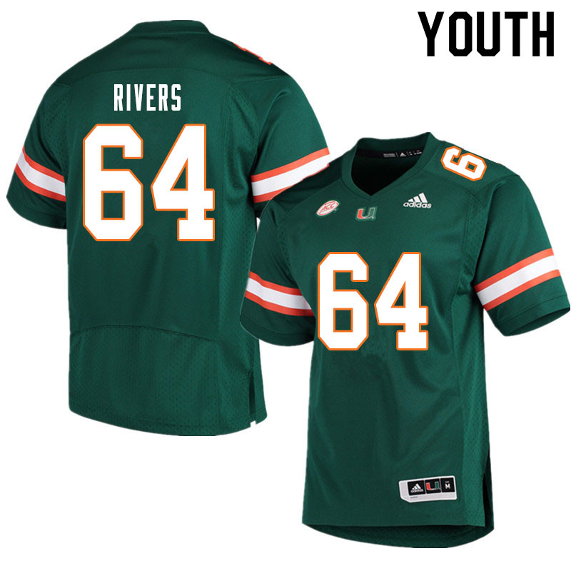 Youth #64 Jalen Rivers Miami Hurricanes College Football Jerseys Sale-Green - Click Image to Close